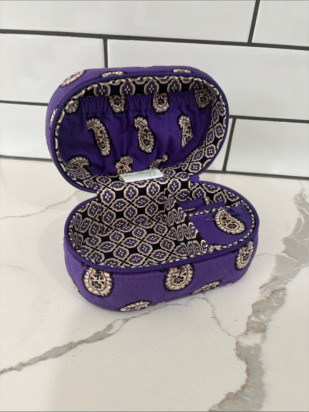 Vera Bradley Purple Paisley Quilted Jewelry Travel Hard Case